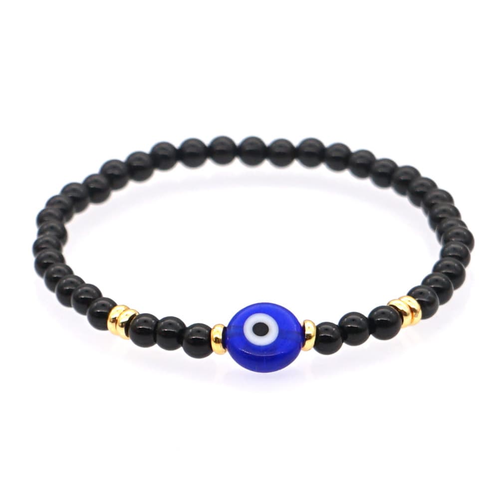 Bracelet Oeil Vert En Pierre Naturelle Perlee, Bijou Turc Mauvais Oeil Pour Couple, Femmes Et Hommes,